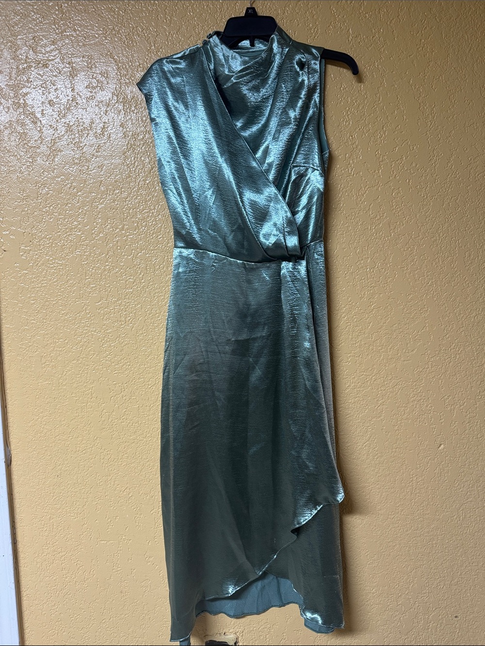 ASOS One-Shoulder Satin Wrap Dress in Sage